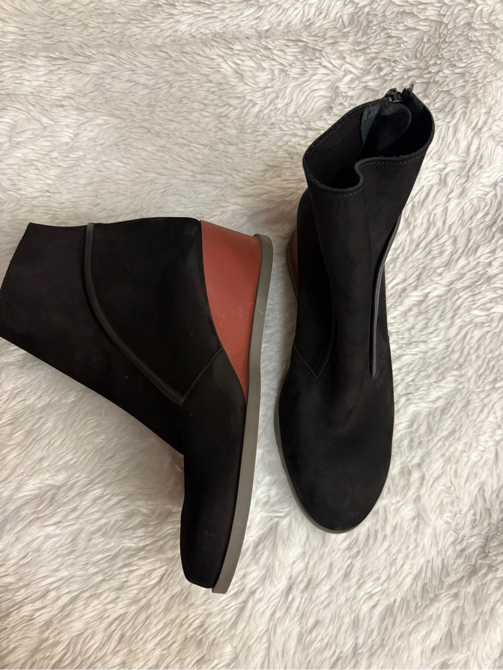 ARCHE wedge ankle boots minimalist French design nubuc/suedeblack/terracotta 7